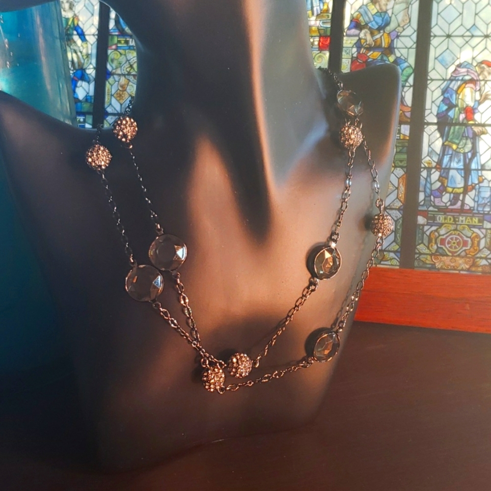 LIA SOPHIA "Jody" Cut Crystal / Smoky Hematite Necklace NIB / Retired
